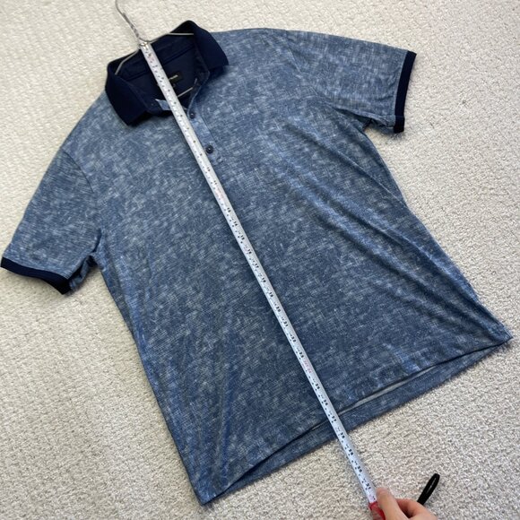 Lief Horsens Couture Men Polo Short Sleeves Shirt Sz L Blue Floral Tropical AOP - Picture 9 of 15